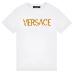Versace Boys Logo Embroidered T-shirt White 10Y