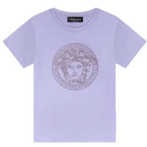 Versace Girls Medusa Embroidered Logo T Shirt Purple 14Y